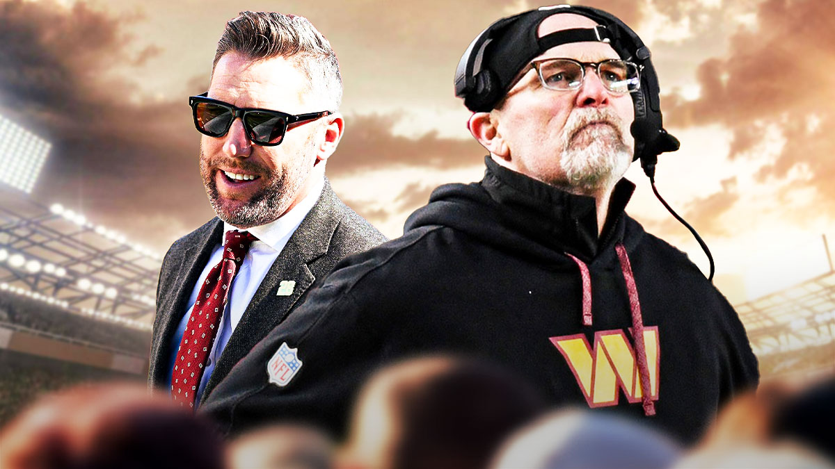 Adam Peters and Dan Quinn. NFL Draft logo in the middle