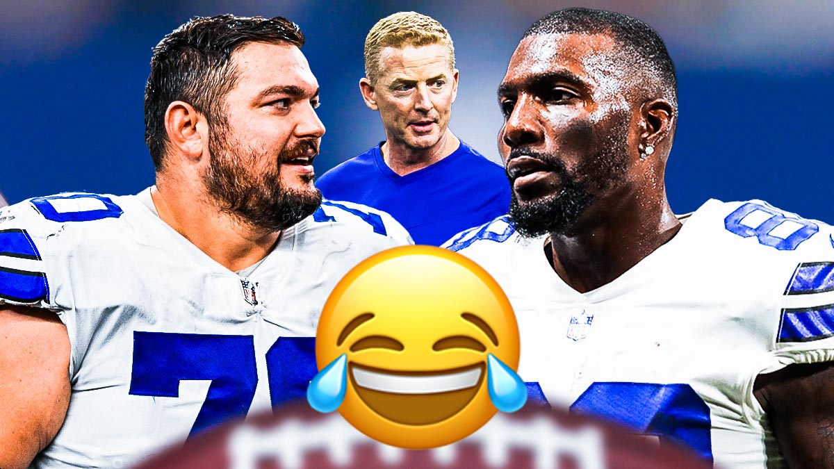 Dez Bryant and Zack Martin in Dallas Cowboys uniforms with former Cowboys coach Jason Garrett with crying laughing emojis.