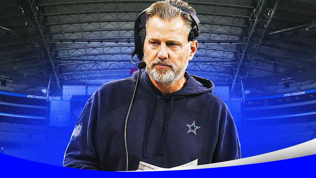 Cowboys DC Matt Eberflus, AT&T Stadium in back