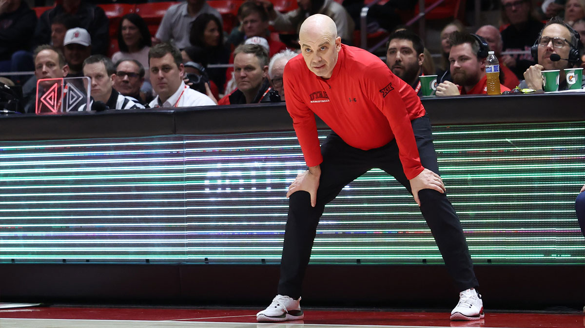 Utah Utes head coach Craig Smith looks on against the Oklahoma State Cowboys during the first half at Jon M. Huntsman Center.