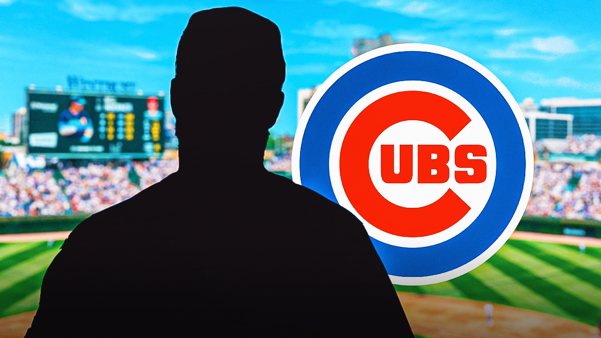 Silhouette of Ryan Brasier next to Cubs logo