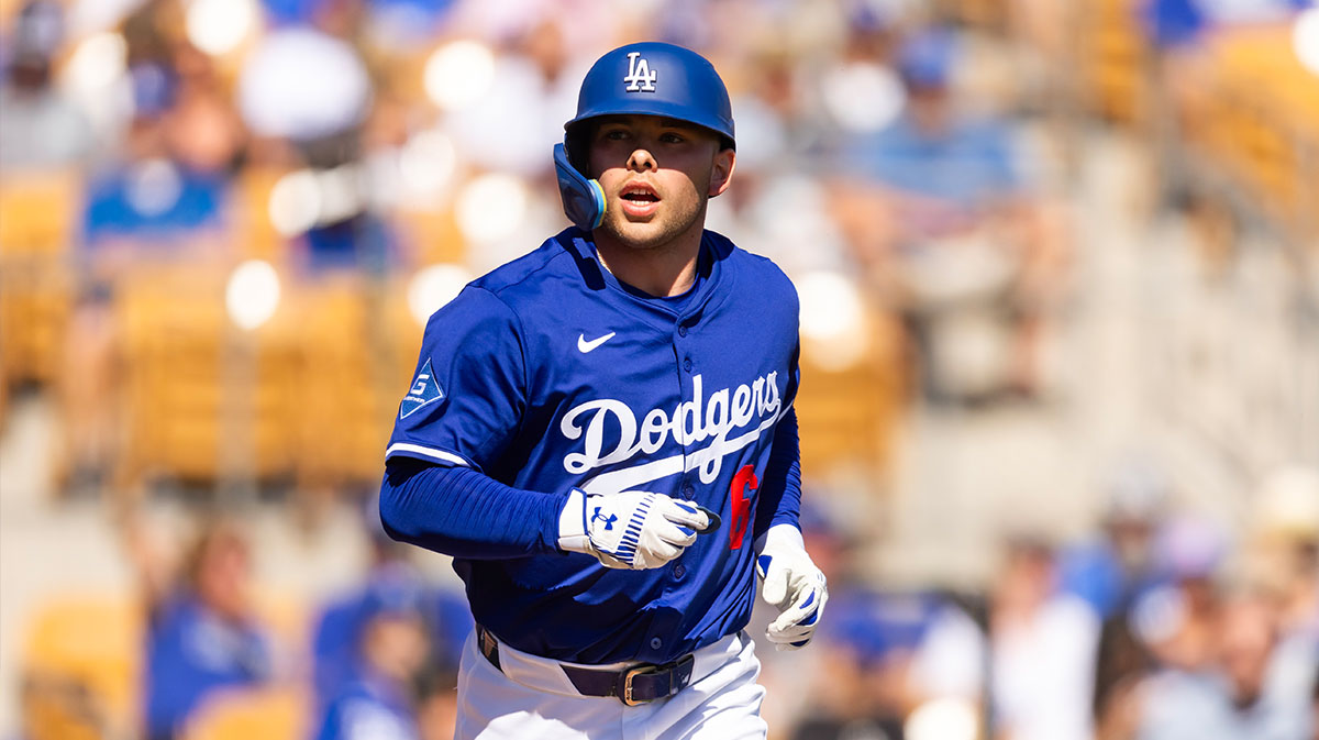 Los Angeles Dodgers designated hitter Dalton Rushing against the Chicago Cubs during a spring training game at Camelback Ranch-Glendale. Mandatory Credit: Mark J. Rebilas-Imagn Images