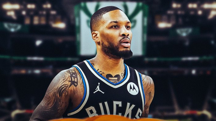 Bucks' Damian Lillard with stoic expression