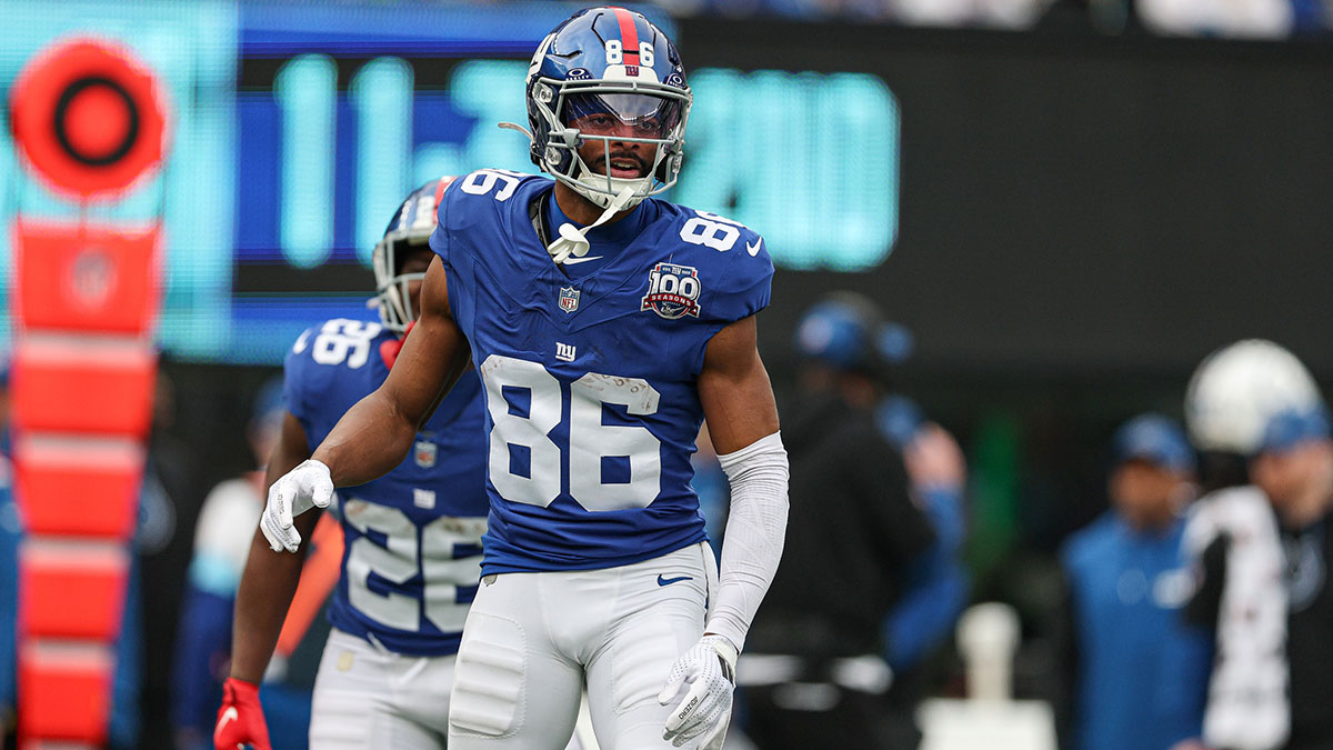 New York Giants wide receiver Darius Slayton (86) celebrates after scoring a touchdown reception during the first half against the Indianapolis Colts at MetLife Stadium.