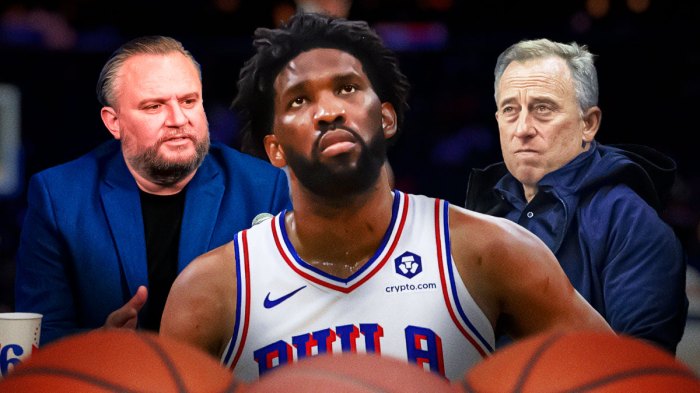 76ers' Daryl Morey, Joel Embiid and Josh Harris