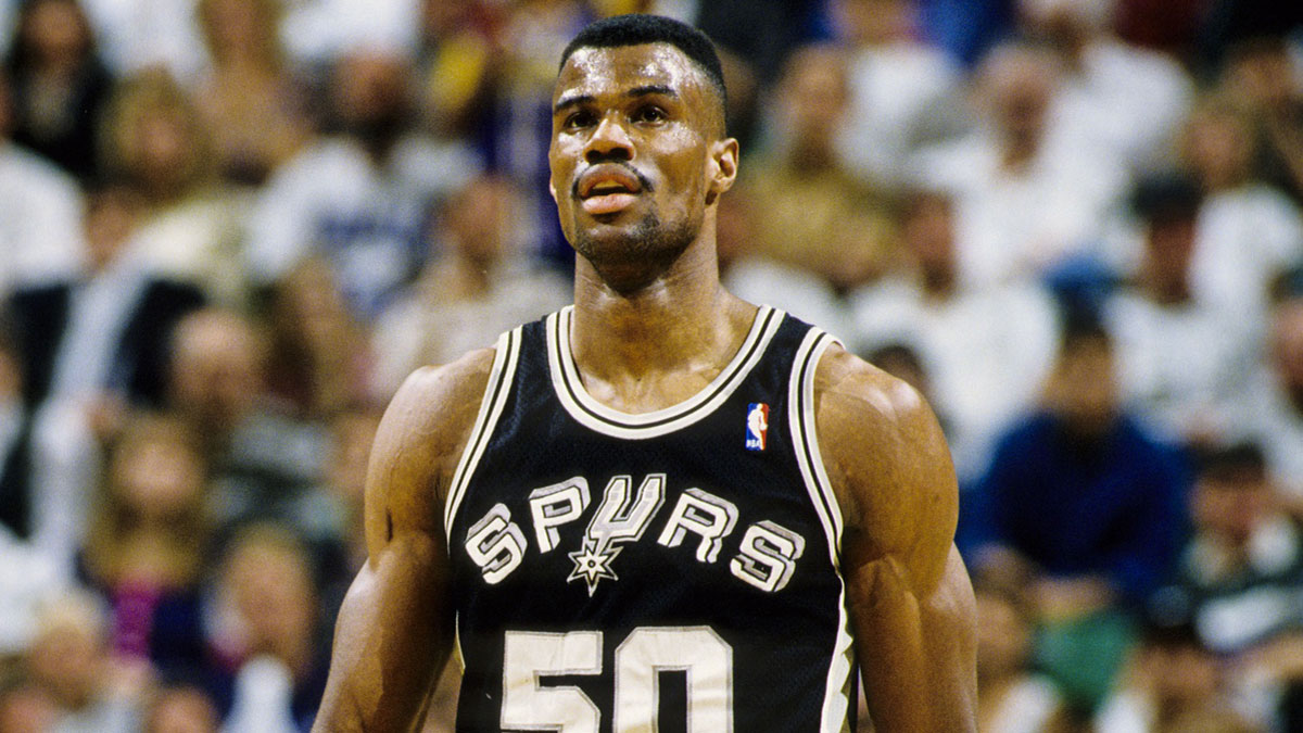 San Antonio Spurs center David Robinson (50) on the court during the 1996 season. 