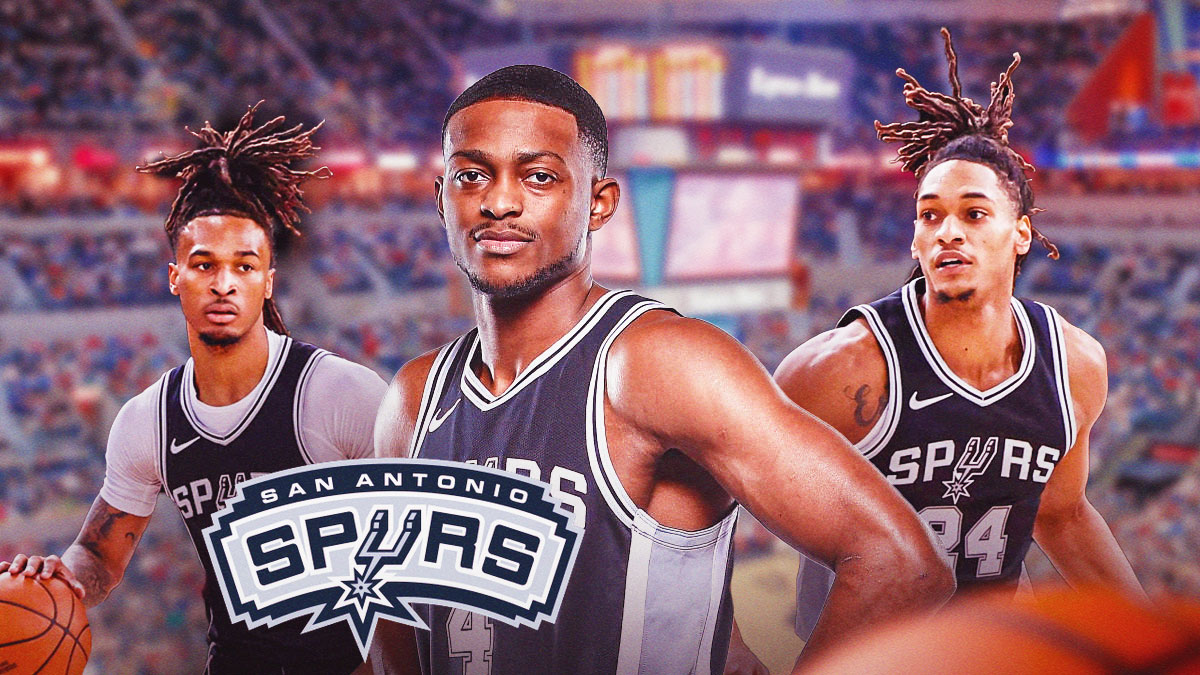 De'Aaron Fox smiling image, Spurs, logo, Devin Vassell image, Stephon Castle image