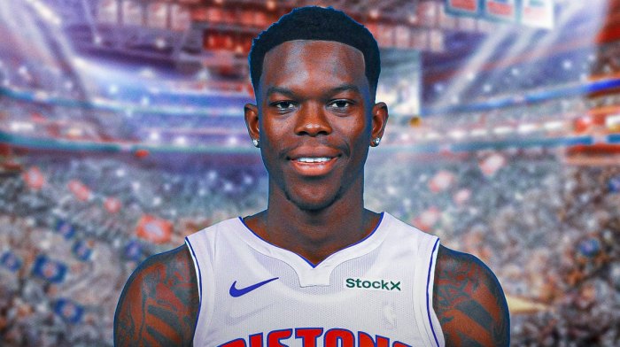 Dennis Schroder in a Pistons jersey.
