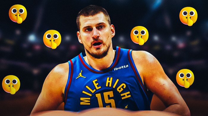 Nuggets' Nikola Jokic surrounded by shushing emojis