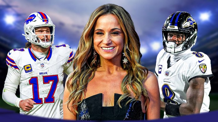 Photo: Dianna Russini looking at Josh Allen, Lamar Jackson in action