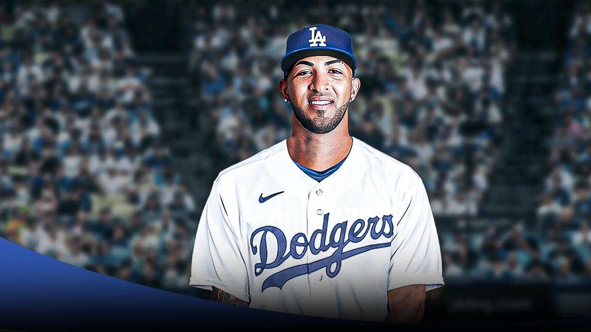 MLB player Eddie Rosario in a Los Angeles Dodgers 2025 jersey.