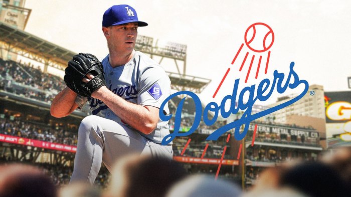 Evan Phillips. Dodgers logo in the background.