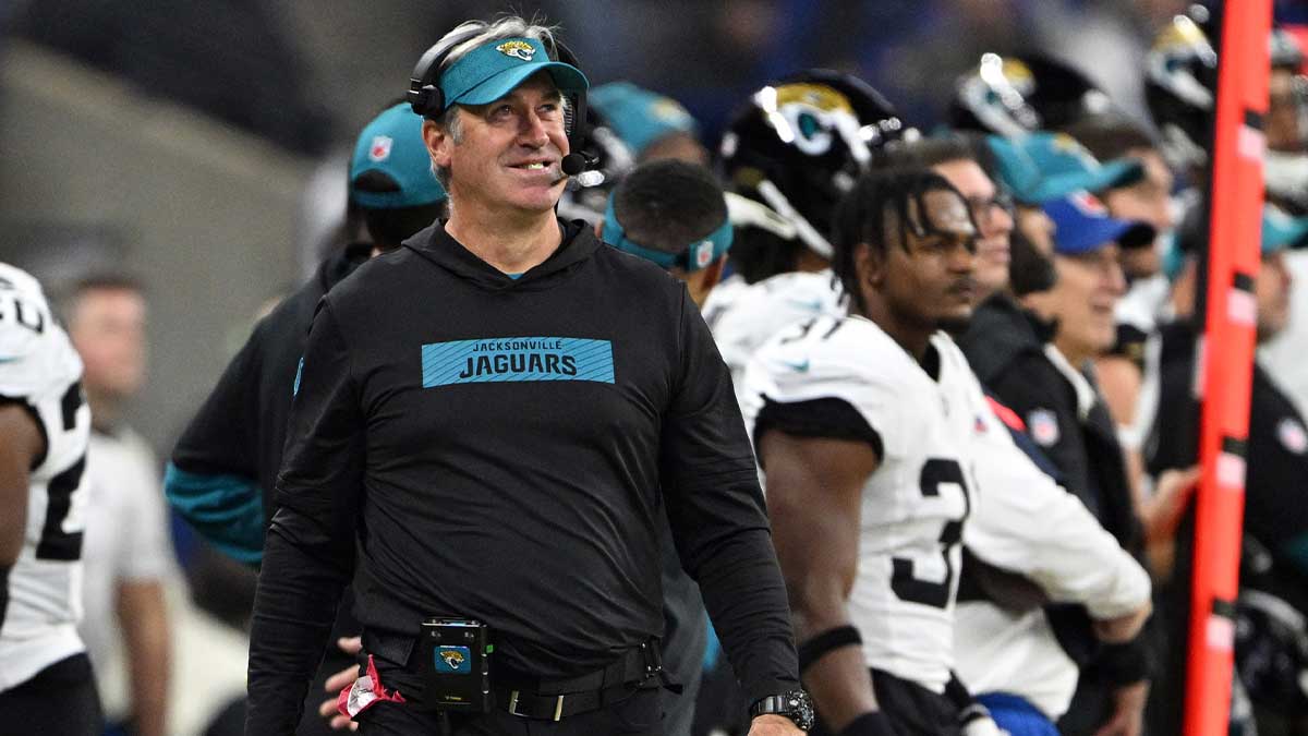 5. January 2025. years; Indianapolis, Indiana, USA; Indianapolis Colts Chief Coach Doug Pederson smiled as he looked at the video board during the first quarter against Indianapolis Colts at Lucas Oil Stadium. Mandatory Credit: Marc Lebrik-Imangn Pictures