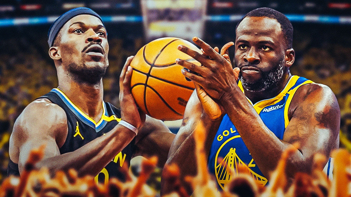 Golden State Warriors star Draymond Green and Jimmy Butler in front of the Chase Center.