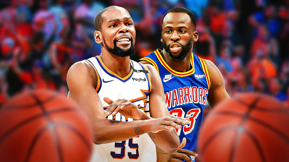 Suns forward Kevin Durant next to Warriors forward Draymond Green