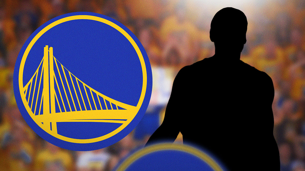 Warriors logo next to mystery player.