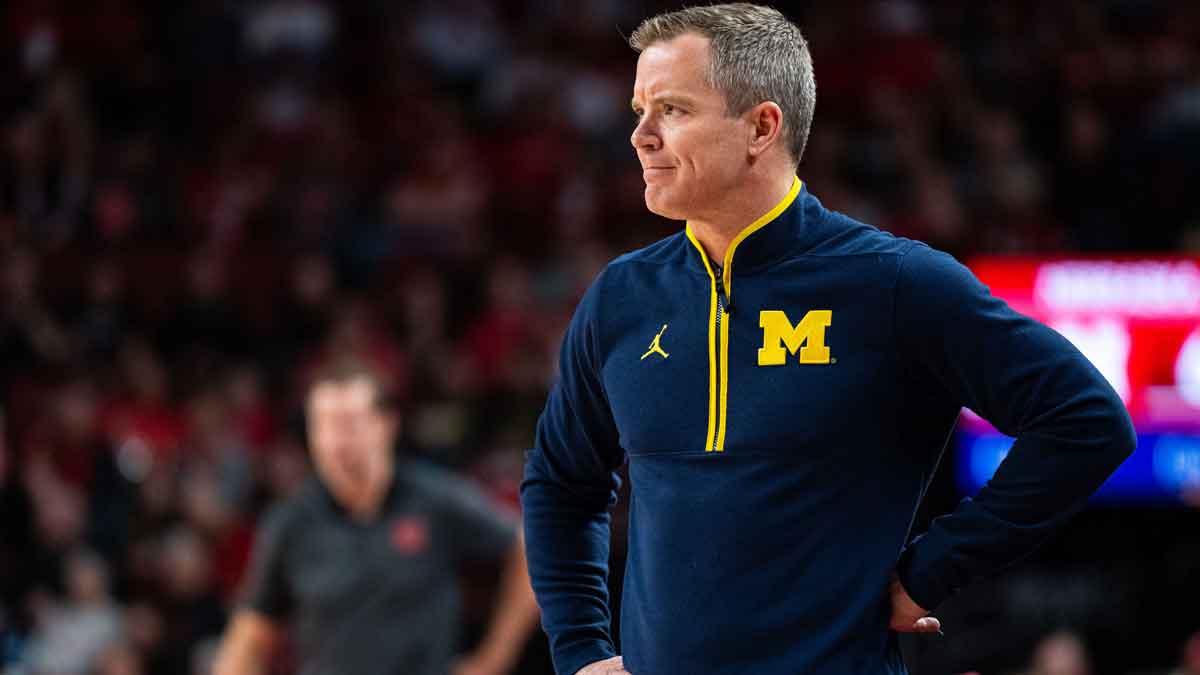 Michigan Wolverines head coach Dusty May watches during the first half against the Nebraska Cornhuskers at Pinnacle Bank Arena.