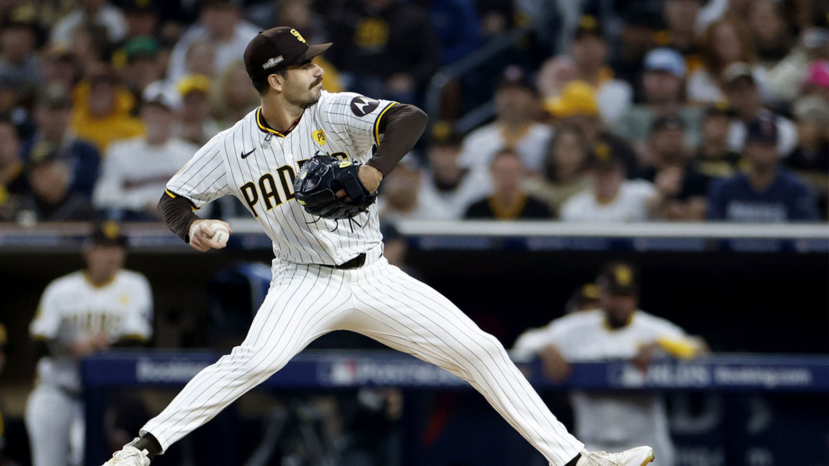 San Diego Padres pitcher Dylan Cease (84) throws in the second inning against the Los Angeles Dodgers during game four of the NLDS for the 2024 MLB Playoffs at Petco Park.