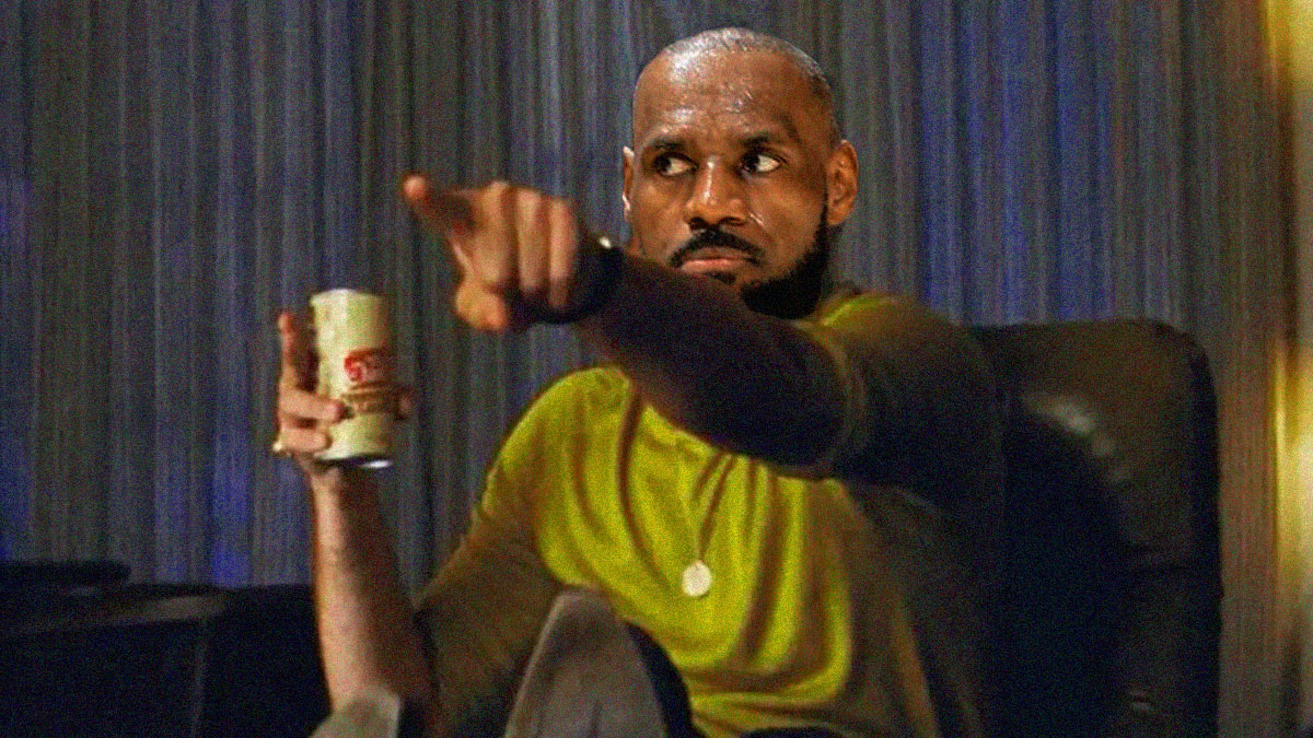 LeBron James as the Leo pointing meme. (REMOVE THE cigarrete)