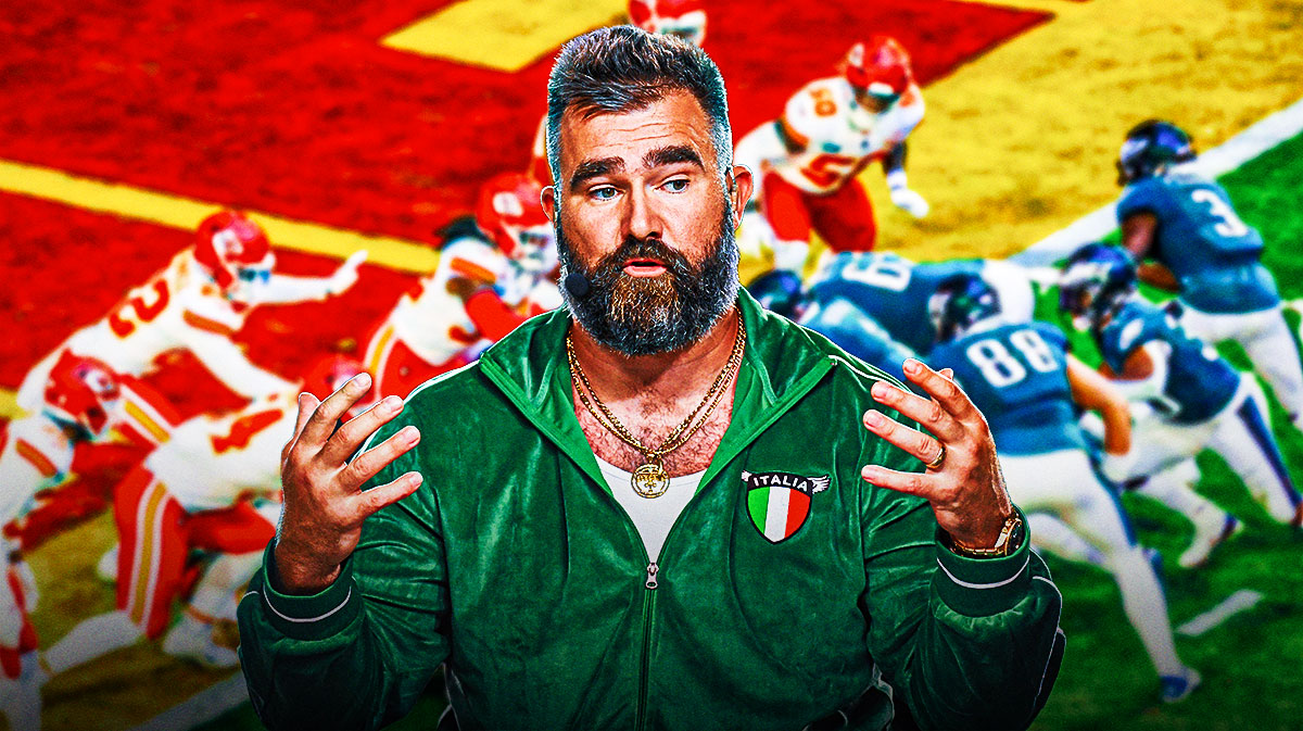 Former Philadelphia Eagles center Jason Kelce in front of a successful Tush Push