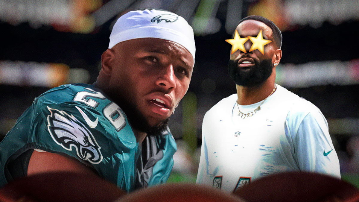 Odell Beckham Jr. on one side with stars in his eyes, Saquon Barkley on the other side