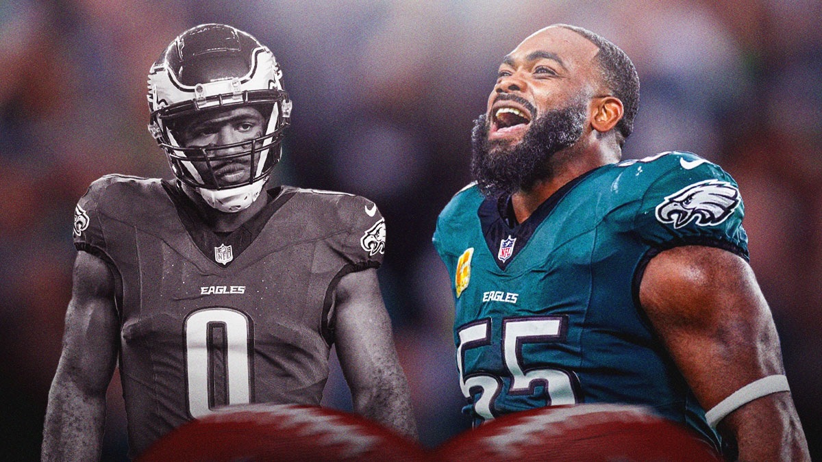 Bryce Huff on left in black and white. Brandon Graham on right in color