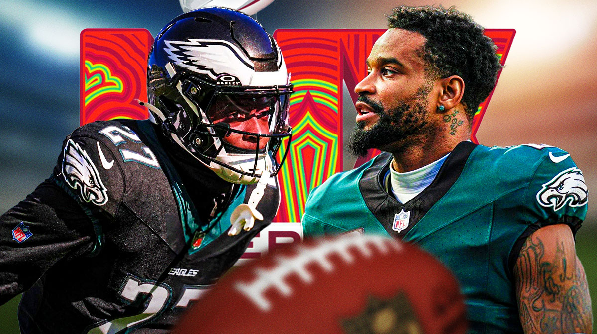 Quinyon Mitchell and Darius Slay next to Super Bowl 59 logo.