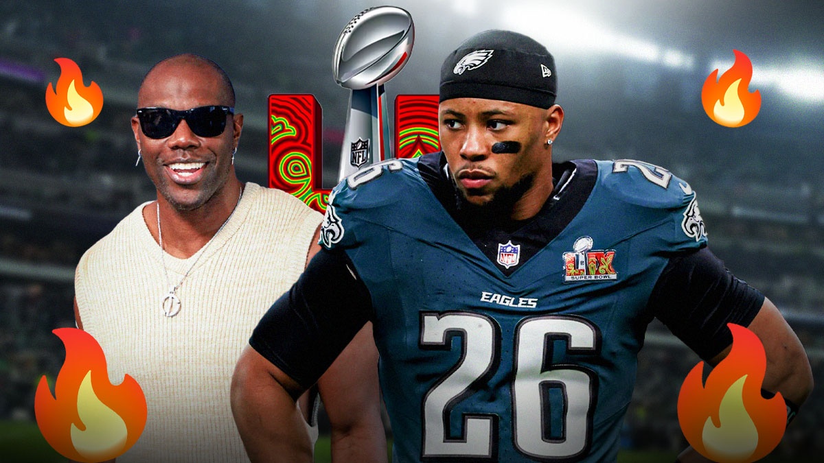 Saquon Barkley, Terrell Owens, Super Bowl 59 logo, fire symbols