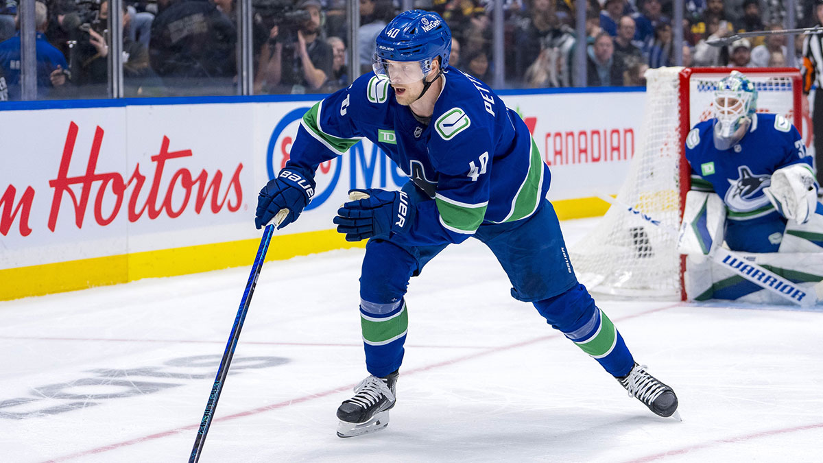 Vancouver Canucks forward Elias Pettersson (40) skates against the Toronto Maple Leafs in the first period at Rogers Arena.