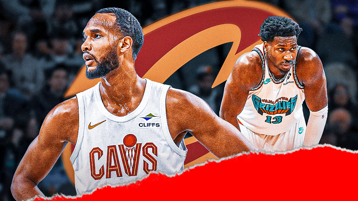 Evan Mobley and Jaren Jackson Jr, Cleveland Cavaliers logo, eyes symbols