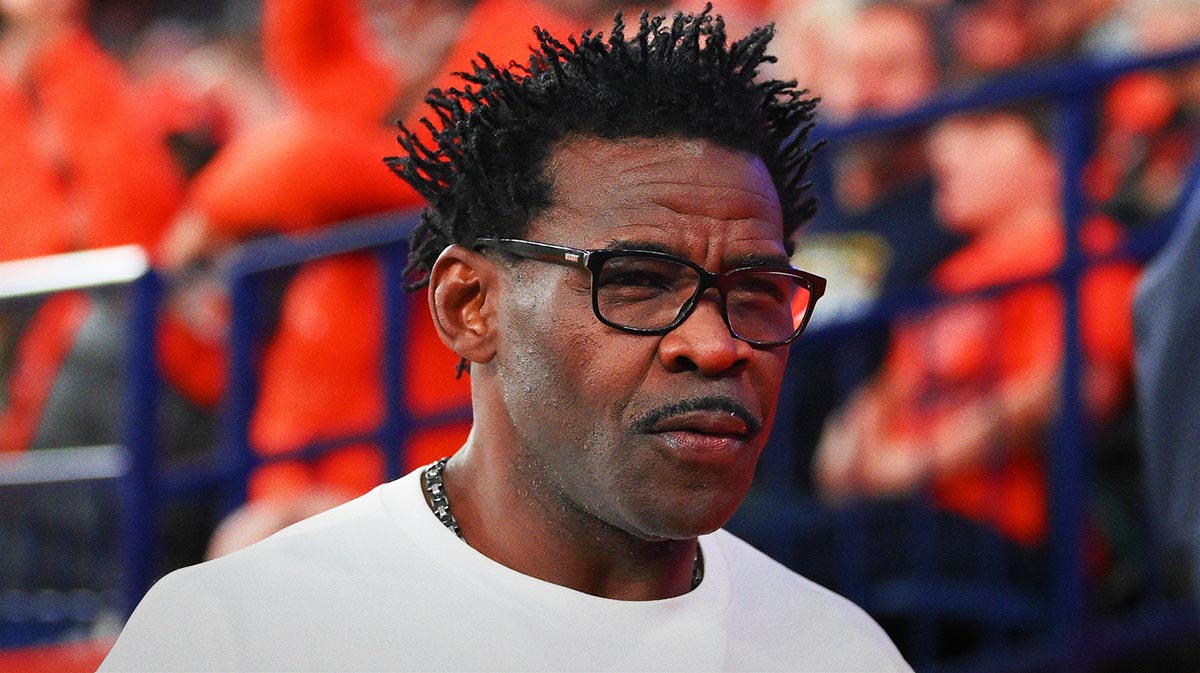 Miami Hurricanes former player and NFL Hall of Fame member Michael Irvin looks on during the first half of a game between the Miami Hurricanes and the Syracuse Orange at the JMA Wireless Dome.