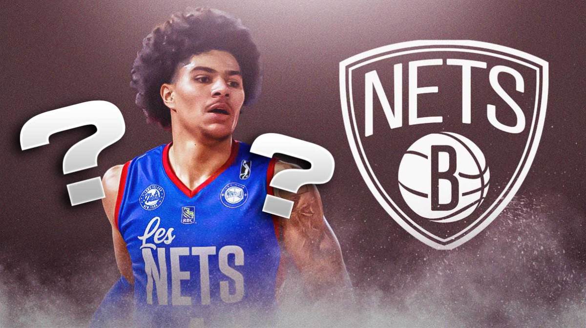Killian Hayes with a Nets logo next to him and question marks around him