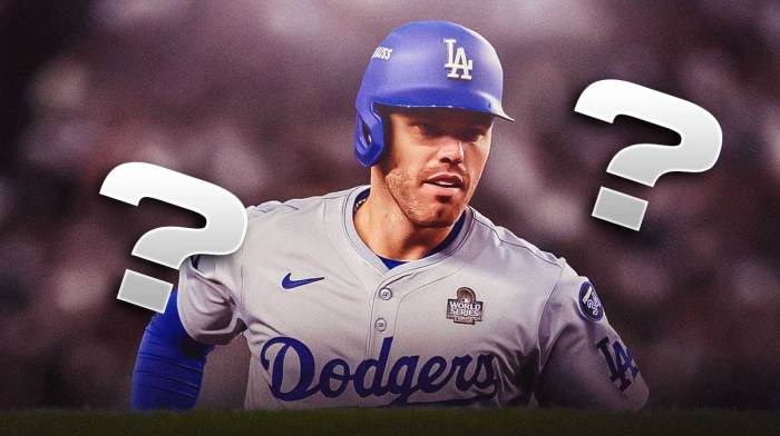 Dodgers first baseman Freddie Freeman with question marks next to him