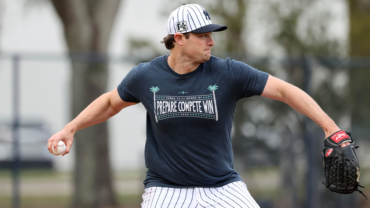 New York Yankees pitcher Gerrit Cole (45) during work outs at George M. Steinbrenner Field. 