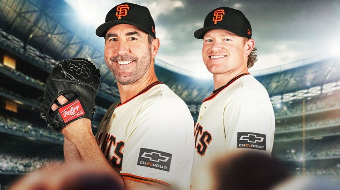 Giants' Logan Webb and Justin Verlander smiling