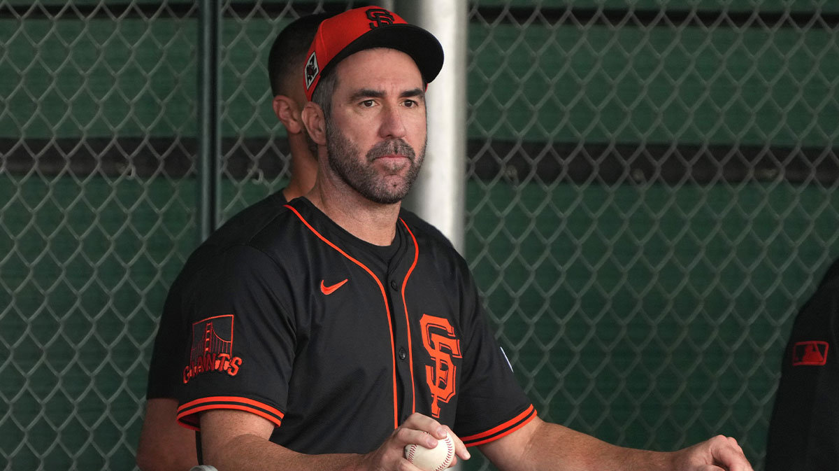 Giants pitcher Justin Verlander (35) watches