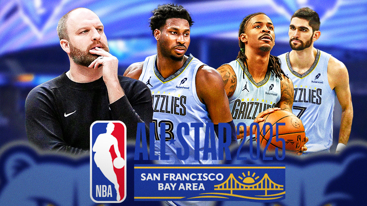 Taylor Jenkins, Ja Morant, Jaren Jackson Jr., Santi Aldama, Grizzlies logo, NBA All-Star Game logo