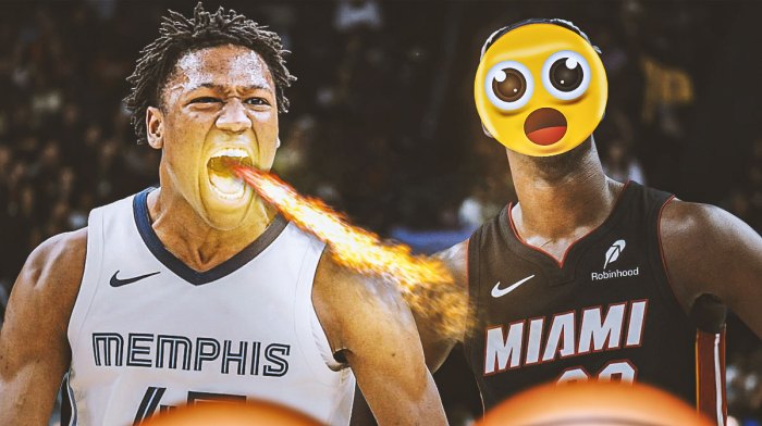 GG Jackson on one side breathing fire, Jimmy Butler on the other side with the big eyes emoji over his face