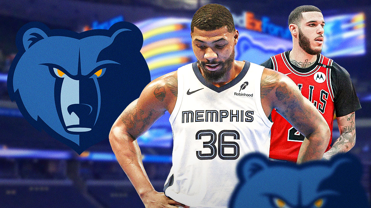 Grizzlies logo with Marcus Smart next to Lonzo Ball.
