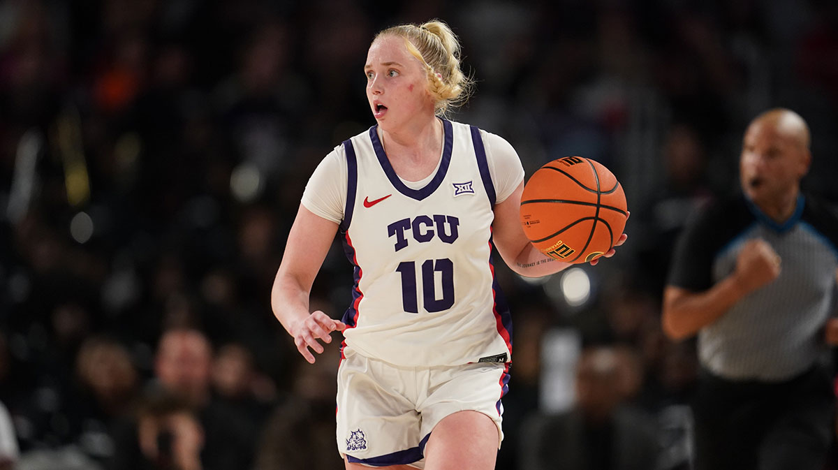 TCU Horned Frogs guard Hailey Van Lith (10) dribbles the ball upcourt against the South Carolina Gamecocks during the second half at Dickies Arena.