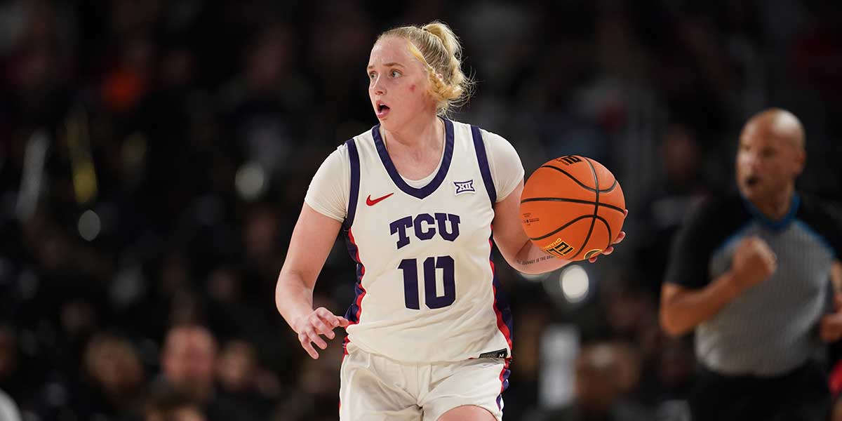 TCU Horned Frogs guard Hailey Van Lith (10) dribbles the ball upcourt against the South Carolina Gamecocks during the second half at Dickies Arena.