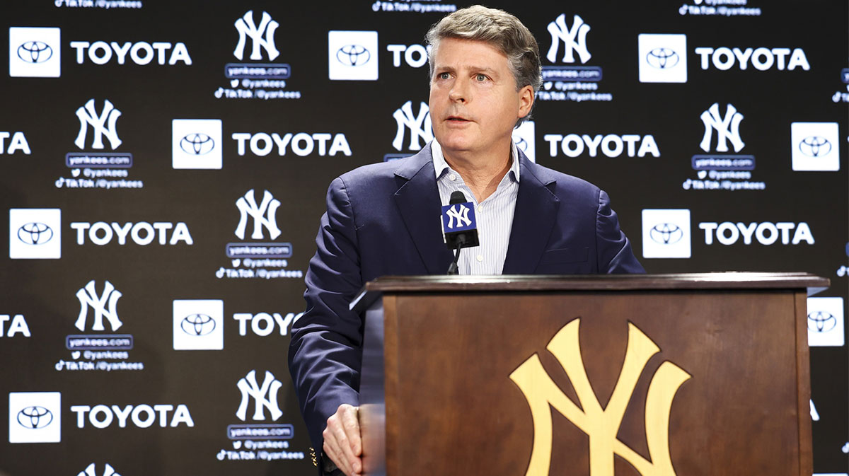 Hal Steinbrenner during a press conference at Yankee Stadium.