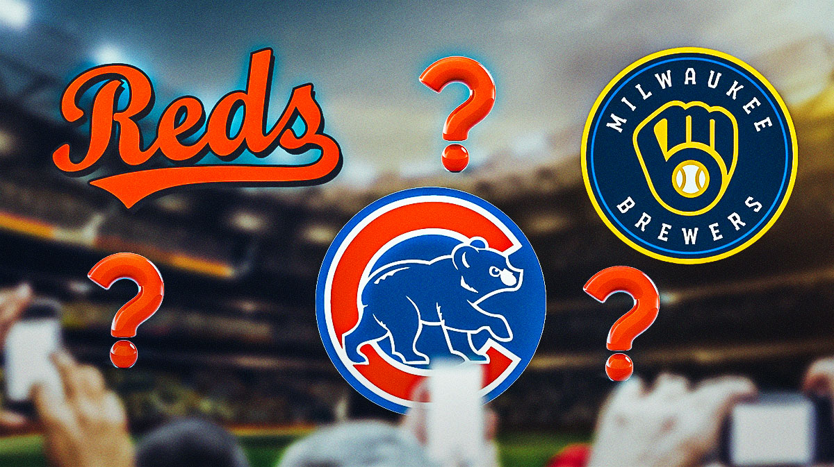NL Central, Harold Reynolds, Cubs, Reds, Brewers, Cubs, Reds, Cardinals and Brewers logos with baseball background, a few question marks on graphic