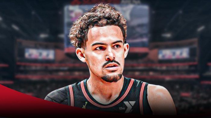 Hawks Trae Young looking serious, close up image please.