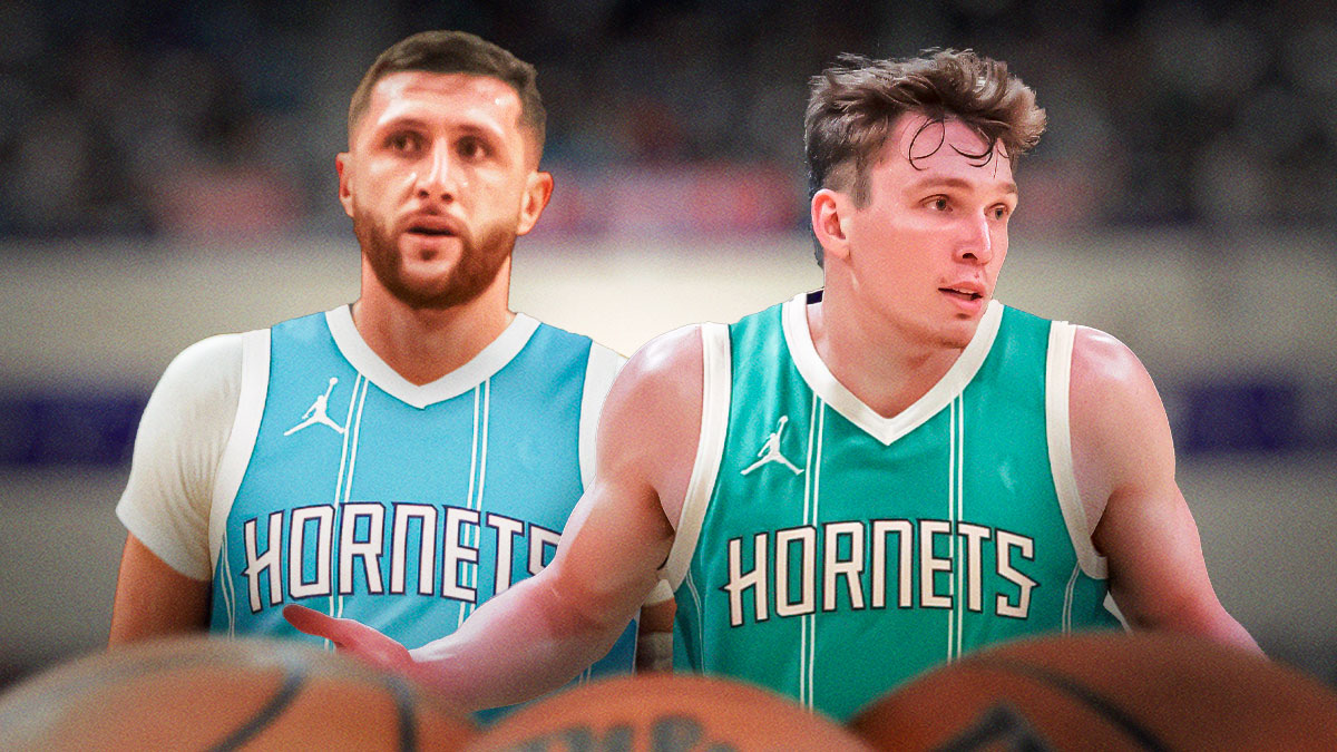 Jusuf Nurkic and Dalton Knecht in Hornets uniforms
