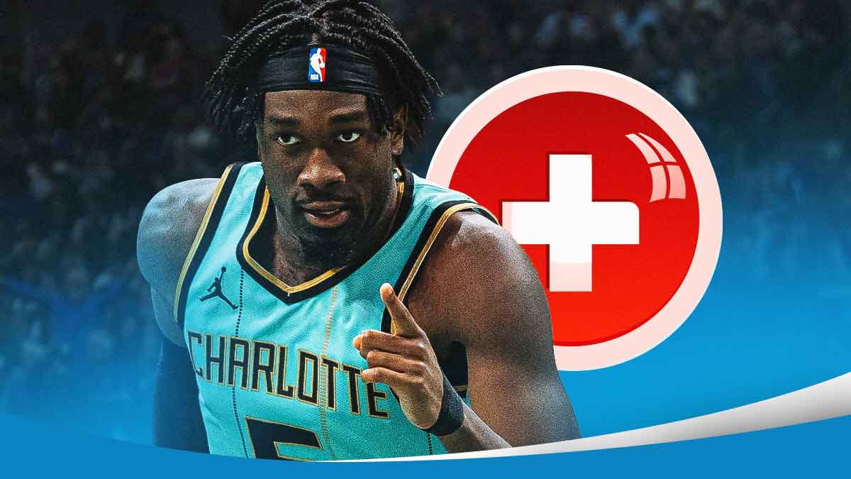 Hornets, Lakers, Mark Williams trade, Mark Williams, Hornets Lakers trade, Mark Williams (Hornets) with medical cross symbol and NBA logo in the background
