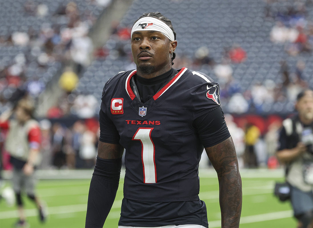 Houston Texans wide receiver Stefon Diggs (1) walks towards the sideline before the game against the Indianapolis Colts at NRG Stadium.