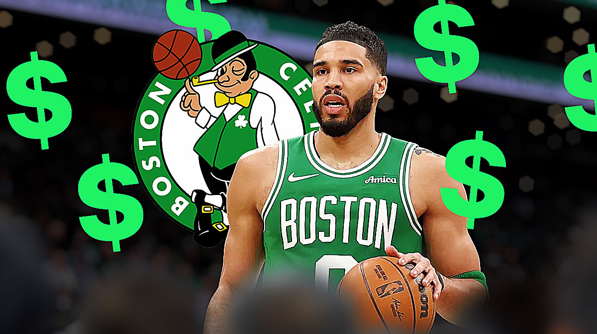 Jayson Tatum, Boston Celtics logo, money symbols