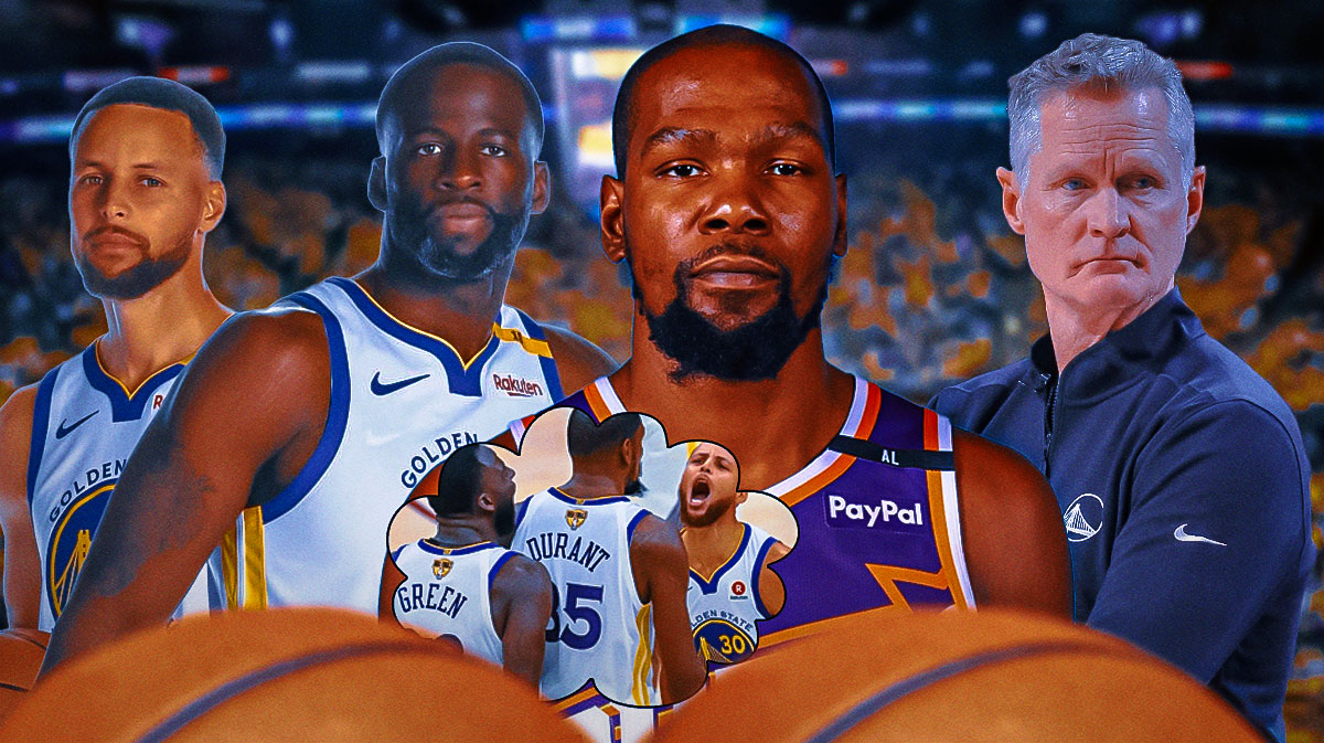 Kevin Durant with Warriors' Steph Curry ,Draymond Green, Steve Kerr