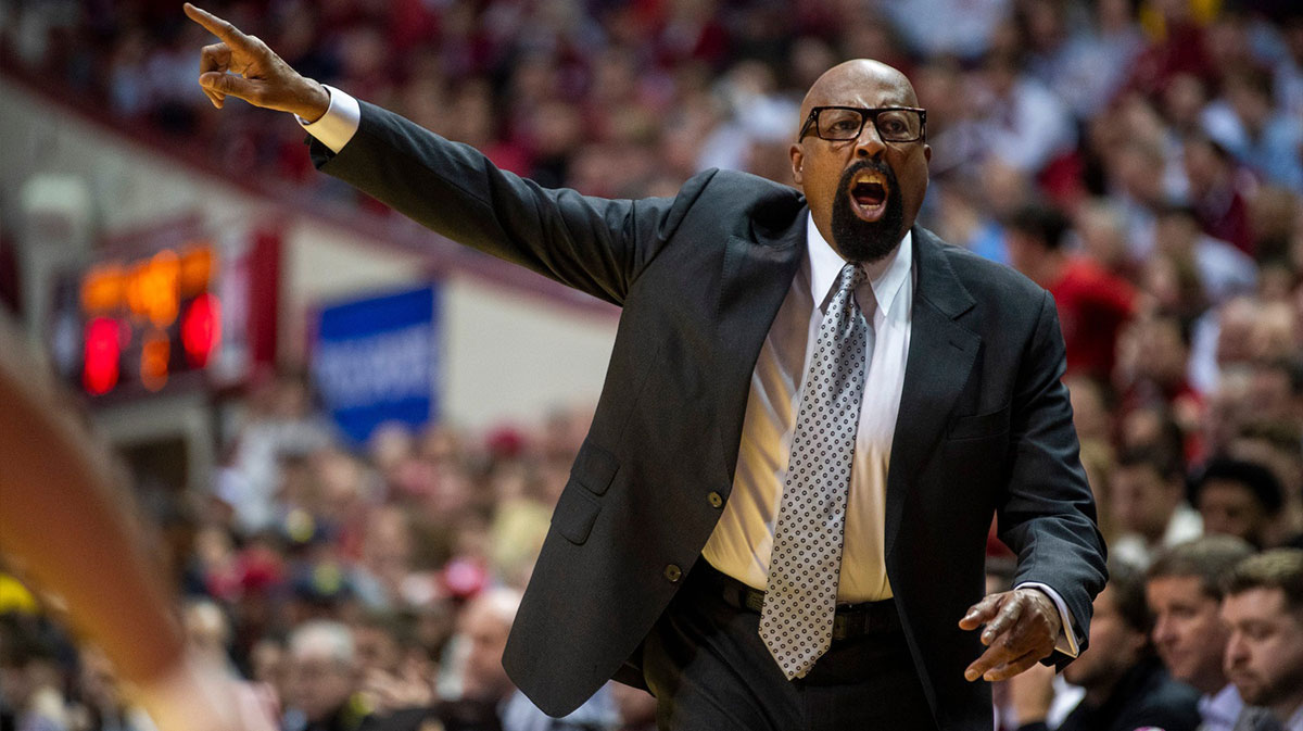 Indiana coach Mike Woodson instructs during the Indiana vs. Michigan game at Simon Skjodt Assembly Hall on Saturday, Feb. 8, 2025 in Bloomington, Indiana.